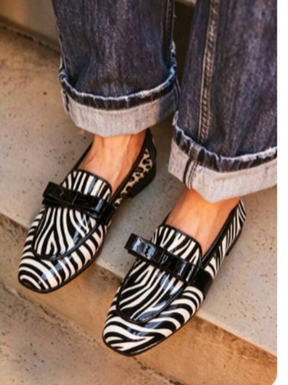 Zebra Print Casual Women's Loafers Bow Slip-On Flats